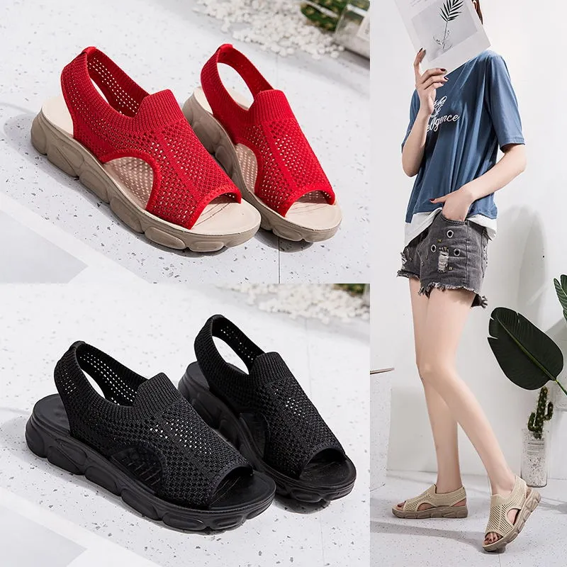 2022 Women's Stretch Knit Mesh Flat Massage Sandals