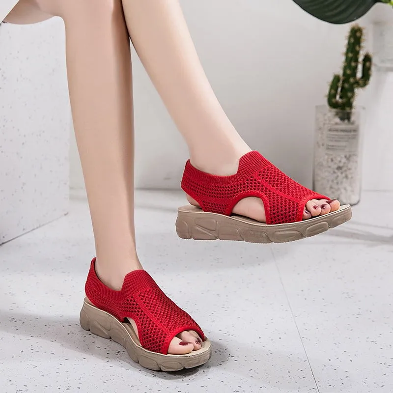 2022 Women's Stretch Knit Mesh Flat Massage Sandals
