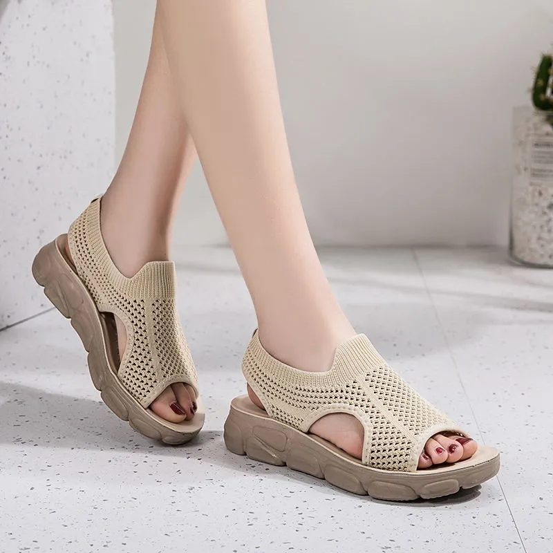 2022 Women's Stretch Knit Mesh Flat Massage Sandals