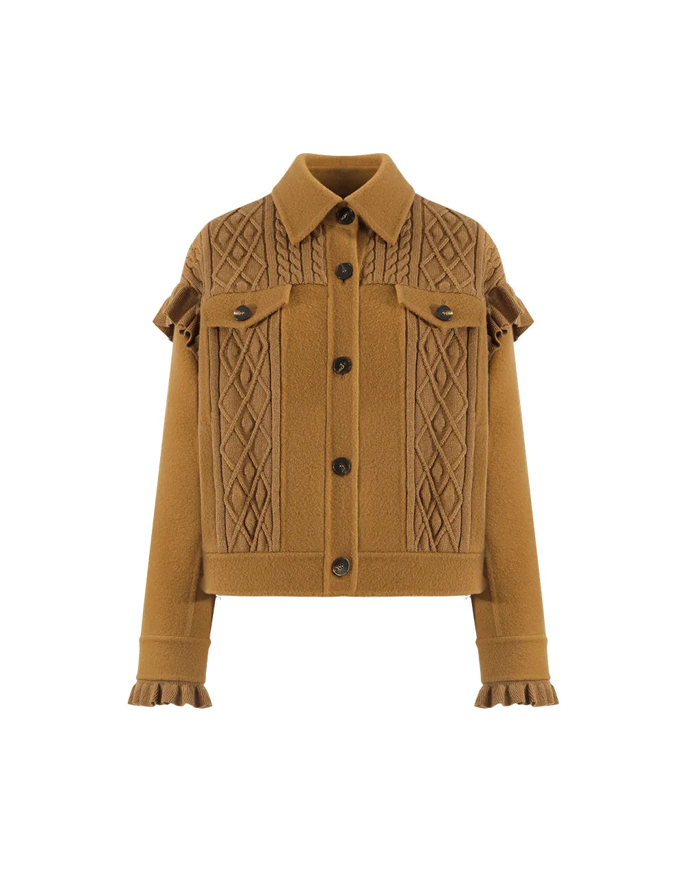BORA AKSU Tan Knit Panel Wool Jacket