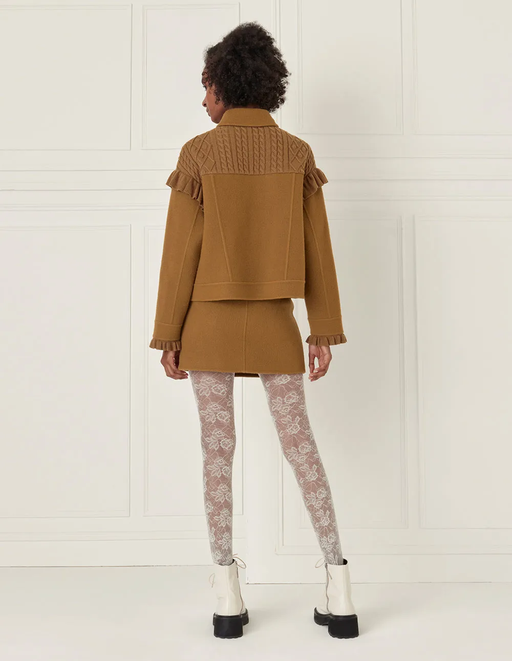 BORA AKSU Tan Knit Panel Wool Jacket
