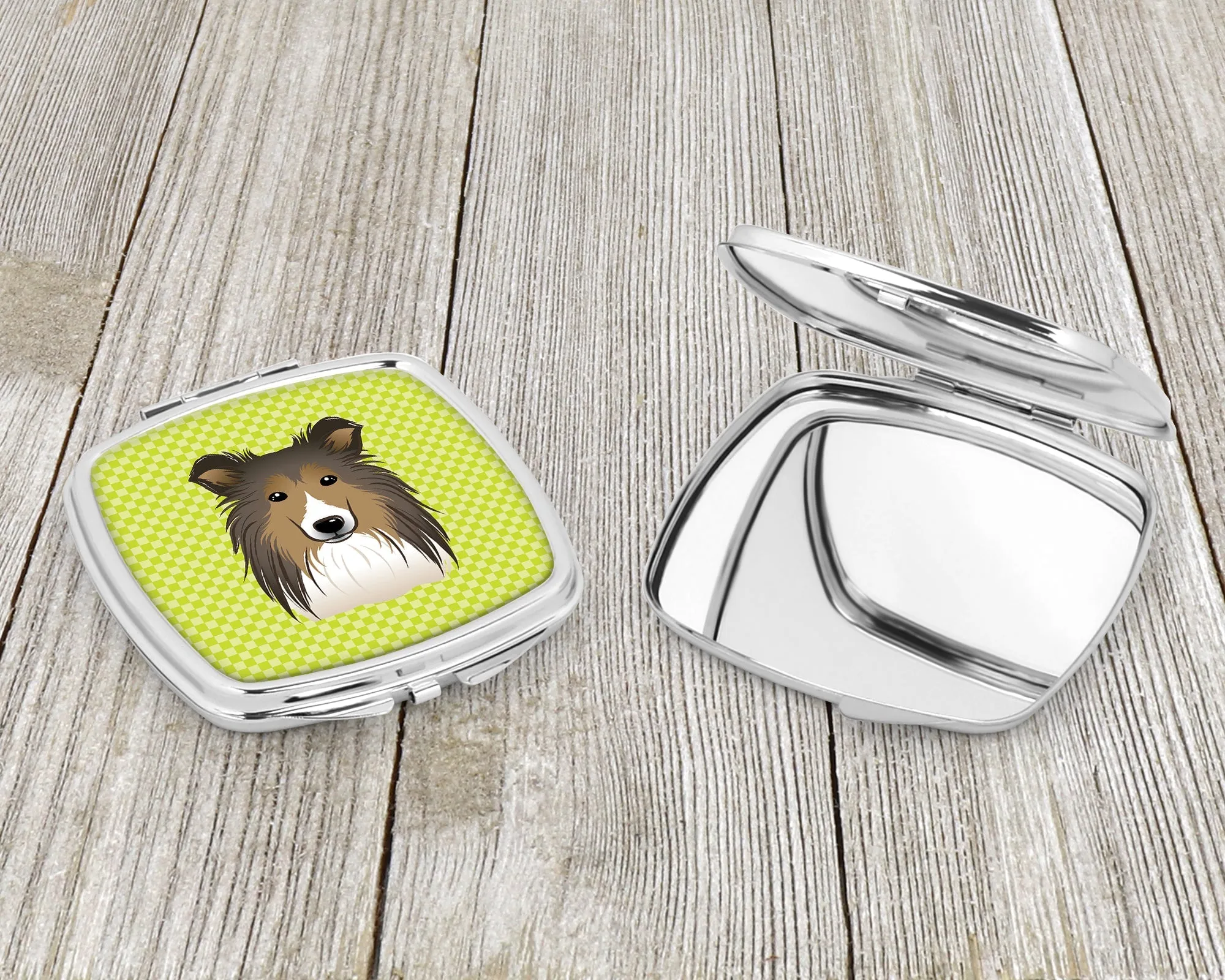 Checkerboard Lime Green Sheltie Compact Mirror BB1304SCM