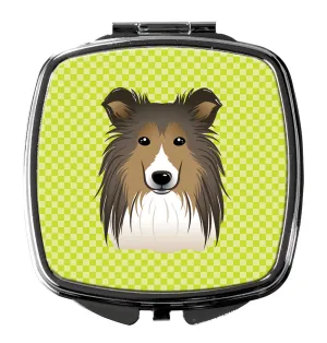 Checkerboard Lime Green Sheltie Compact Mirror BB1304SCM