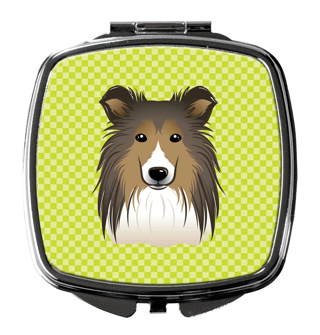 Checkerboard Lime Green Sheltie Compact Mirror BB1304SCM