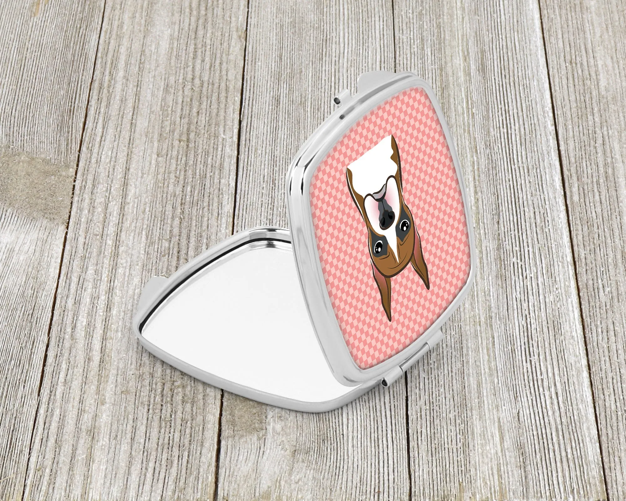 Checkerboard Pink Boxer Compact Mirror BB1223SCM