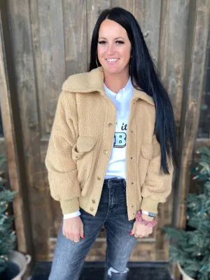 Don't Stress Oversized Collar Sherpa Jacket In Taupe
