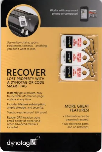 Dynotag Web/Gps Enabled Qr Code Smart Micro Zipper Tags - 3 Identical Snaphooks