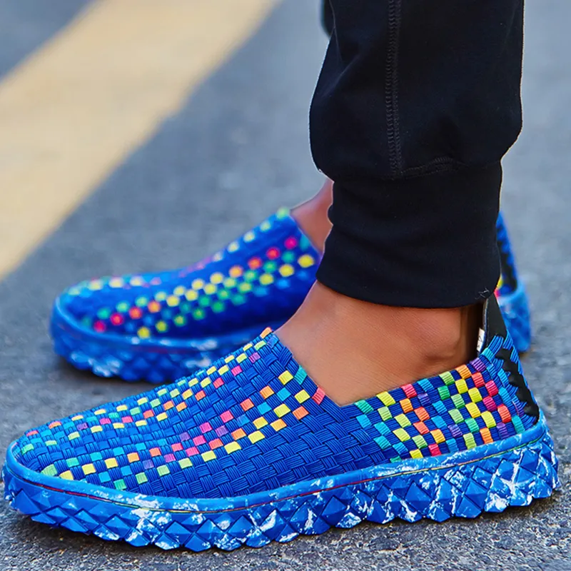 Fashionable Breathable Casual Sneakers Mesh Woven Flat Nurse Walking Sneakers Knit Slip on Loafer Shoes