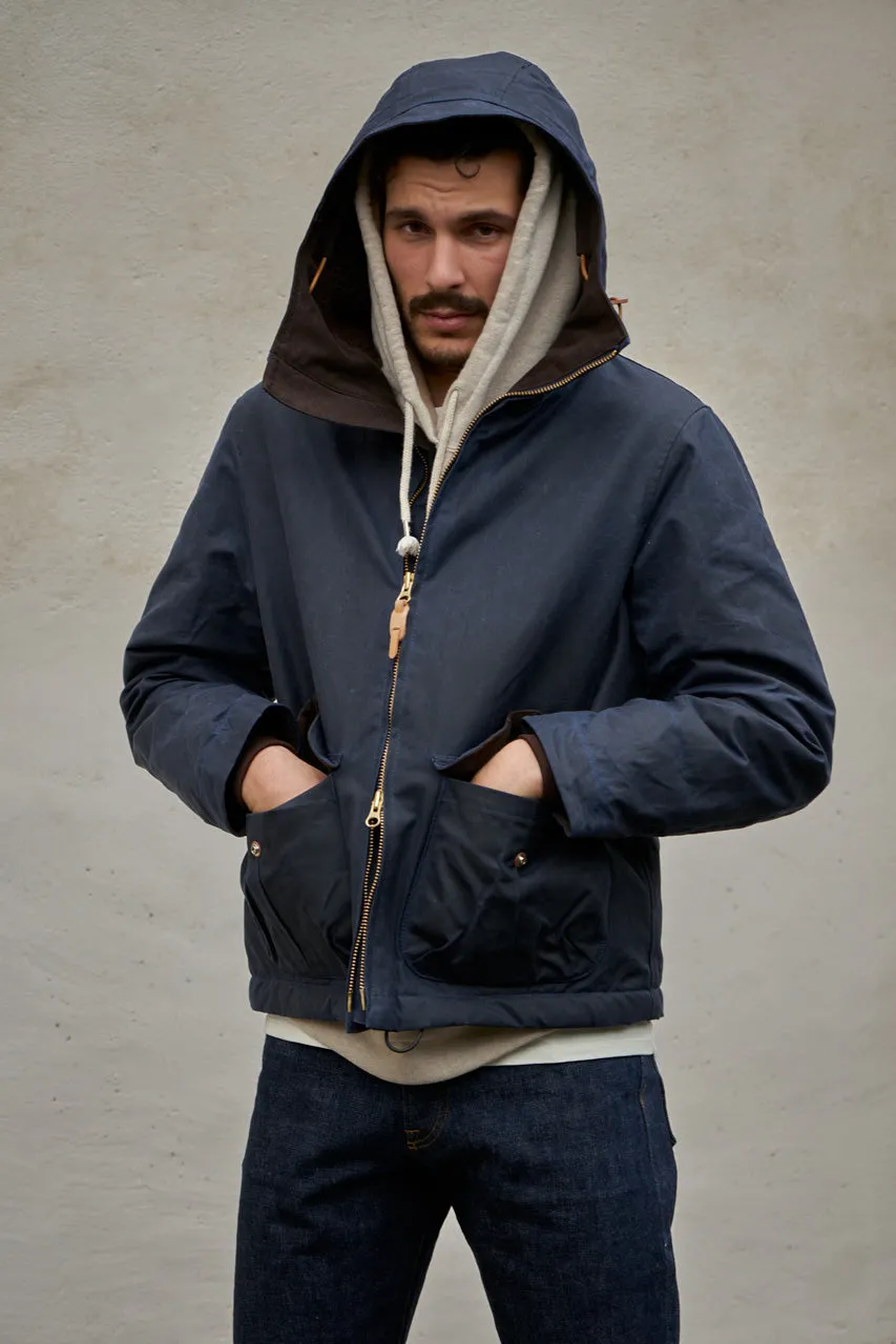 Manifattura Ceccarelli Waxed Blazer Coat Wool Teddy Fur Navy