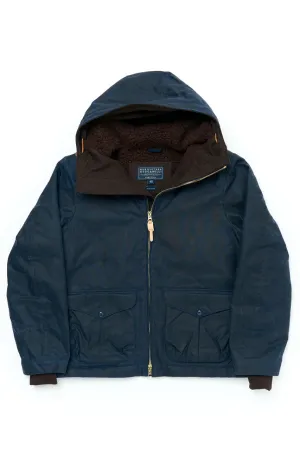 Manifattura Ceccarelli Waxed Blazer Coat Wool Teddy Fur Navy