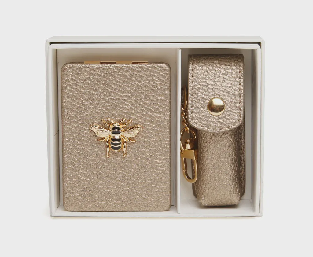 Oblong Compact Mirror  & Lipstick Holder Bronze