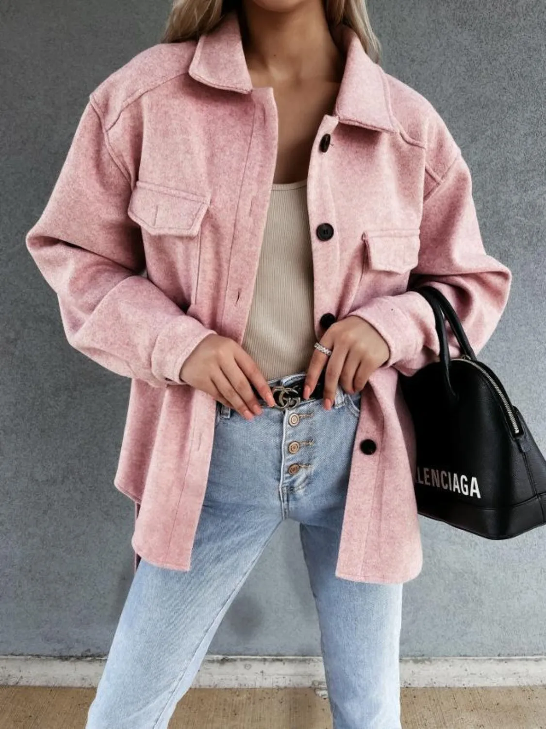 Tied Pocketed Collared Neck Shacket