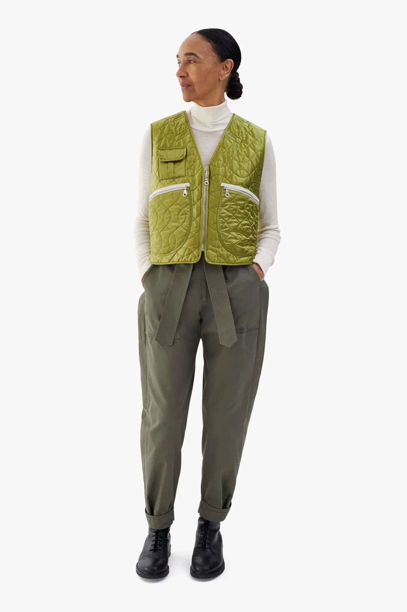 Utility Quilt Vest - Chartreuse / Ivory