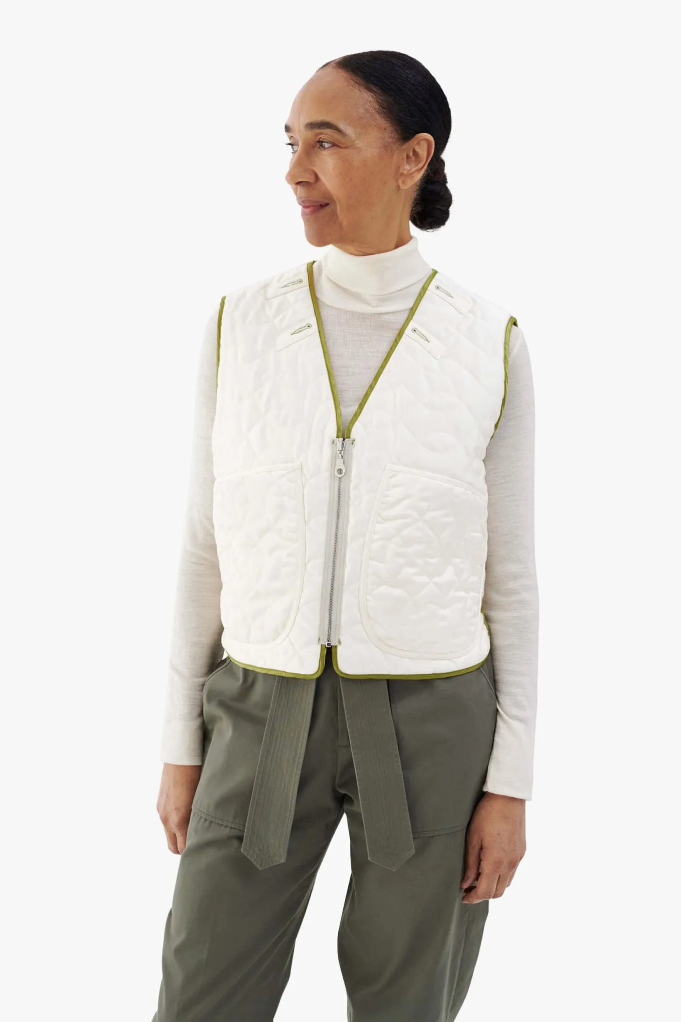 Utility Quilt Vest - Chartreuse / Ivory