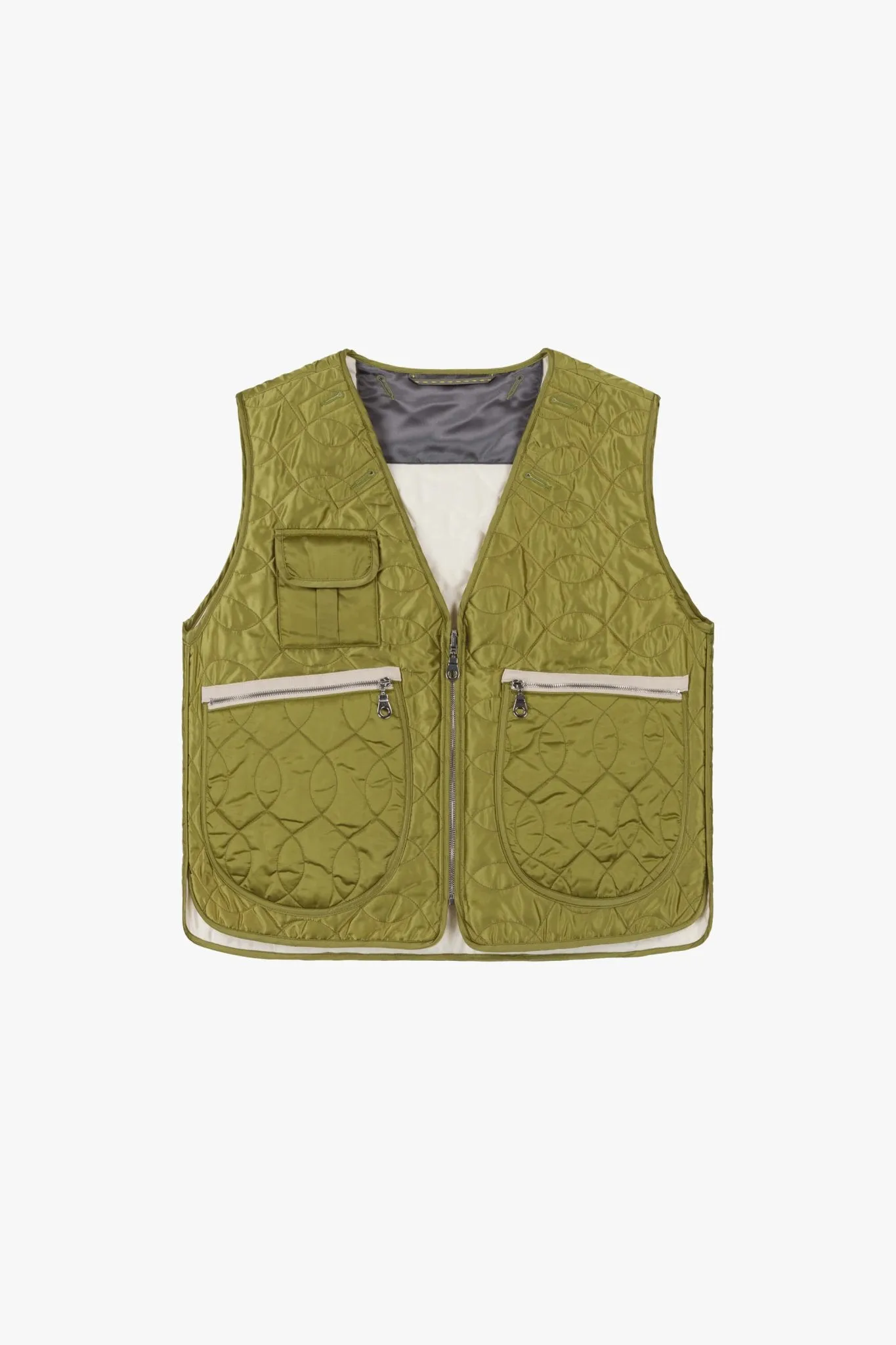 Utility Quilt Vest - Chartreuse / Ivory